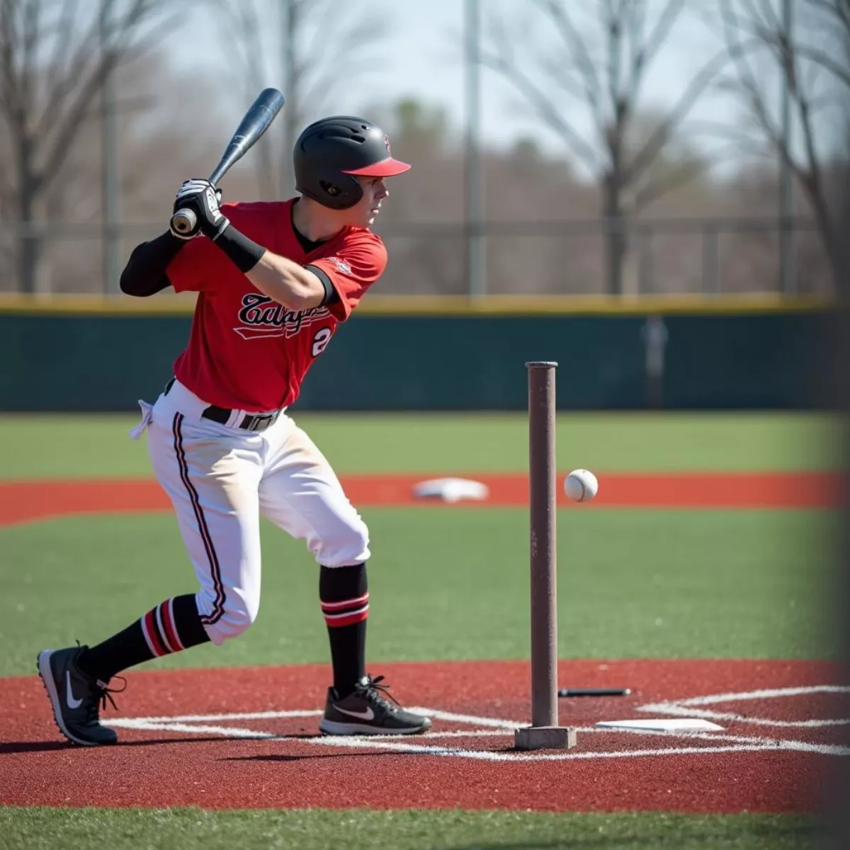 Baseball Player Practicing Tee Work