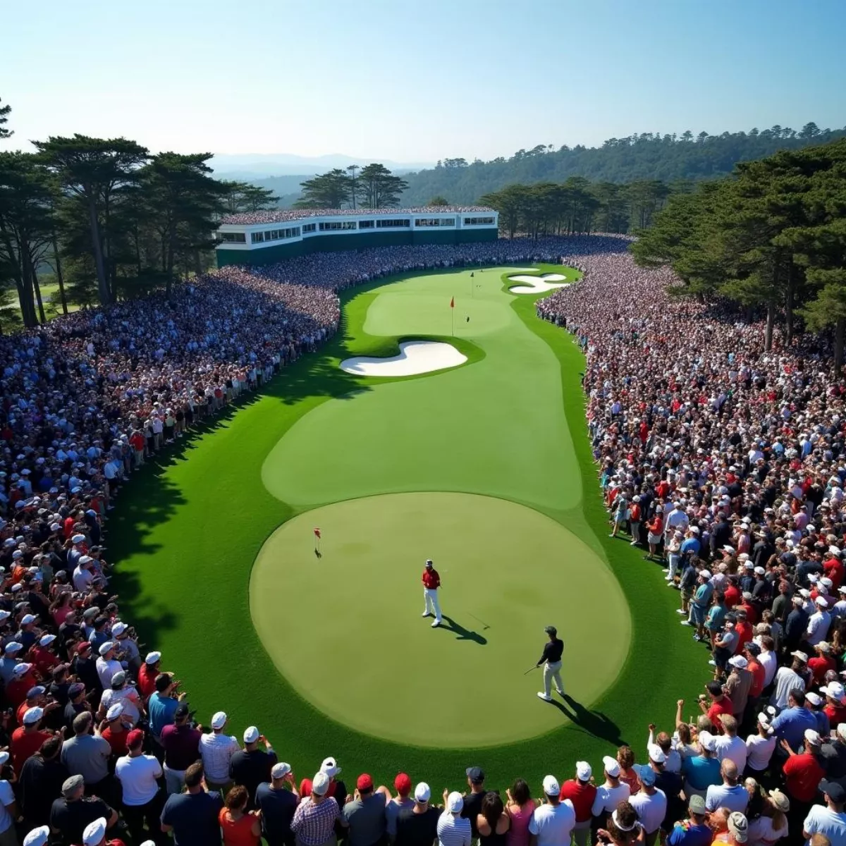 Golf Course Aerial View With Spectators Surrounding Green