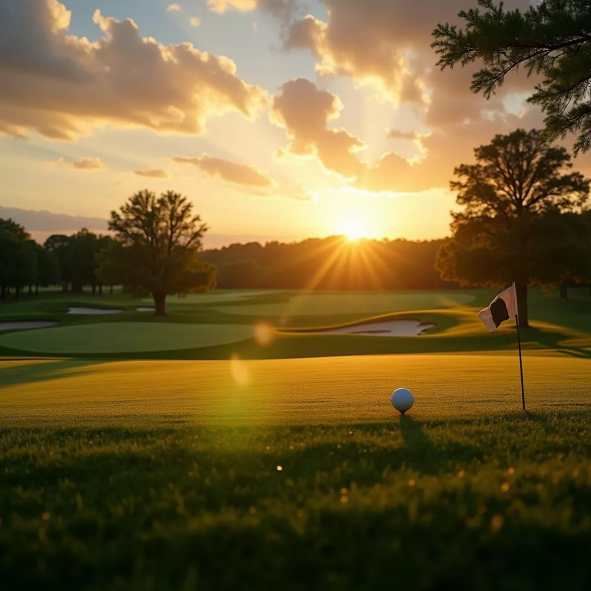 Scenic Golf Course At Sunset