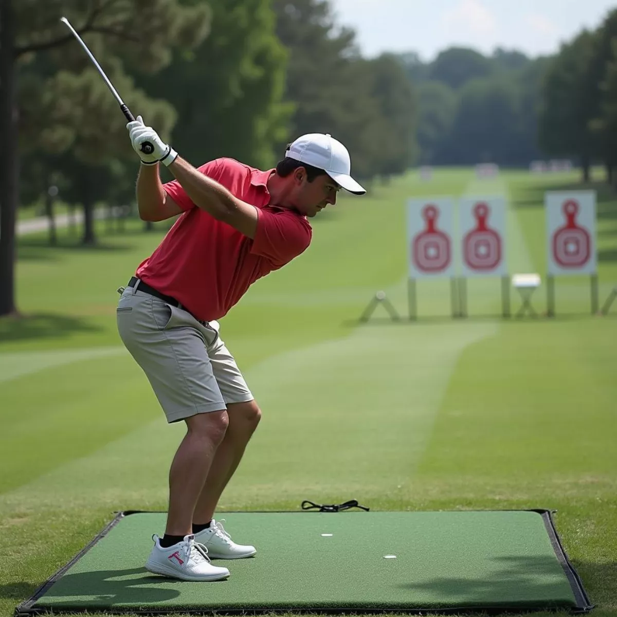 Golfer Practicing On Driving Range