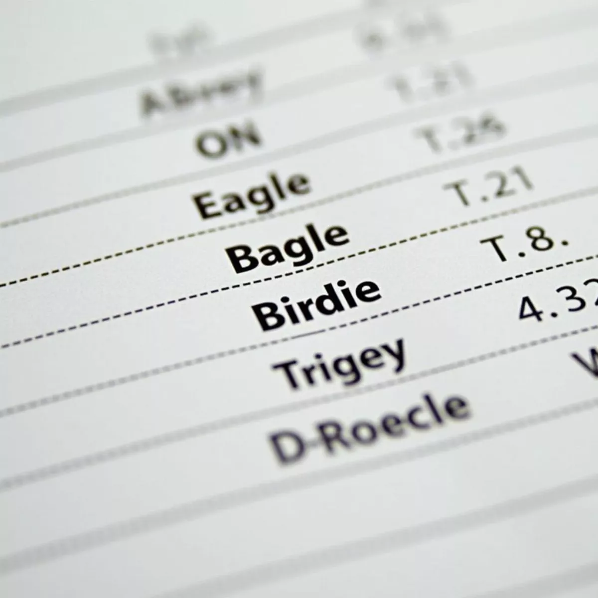 Golf Scorecard With Bird Terms Highlighted