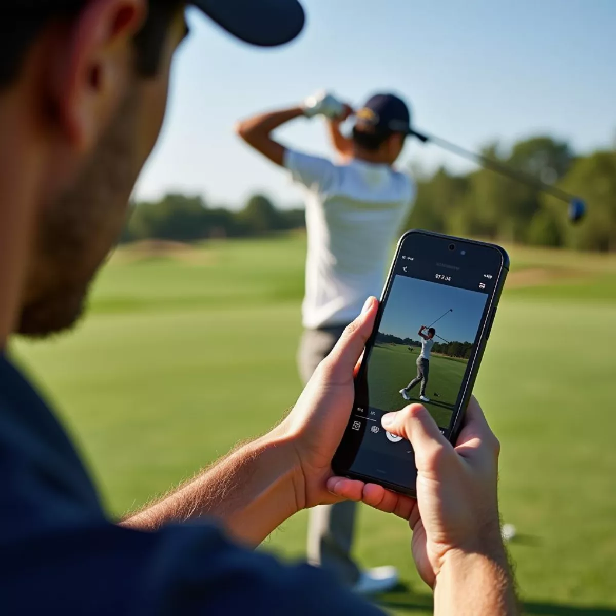 Golfer Reviewing Swing Mechanics