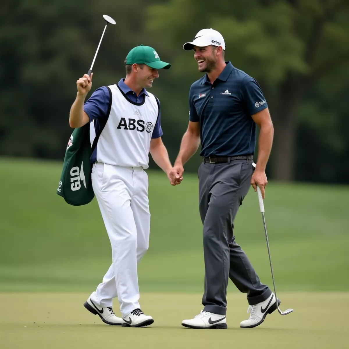 Golfer Celebrating Albatross With Caddie