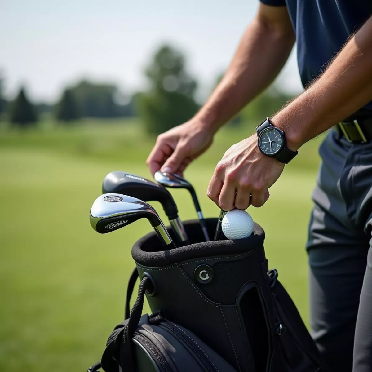 Golfer Selecting Club From His Bag