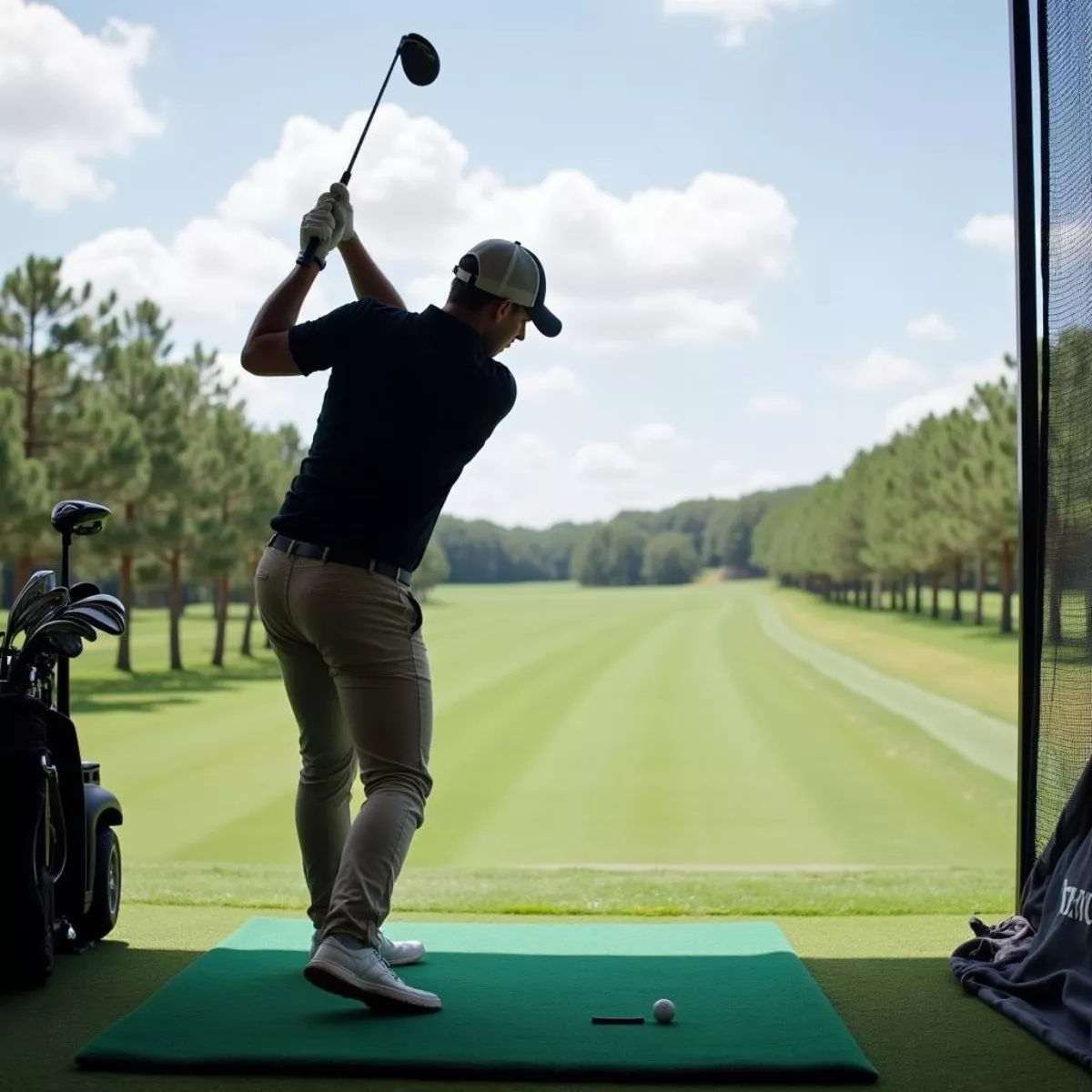 Golfer Practicing On Driving Range