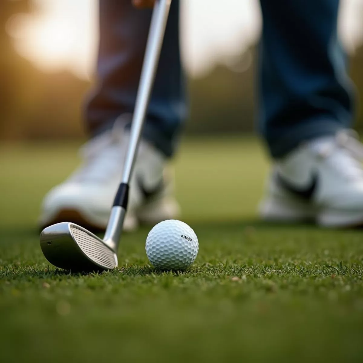 Golfer Hitting Golf Ball With Iron Club