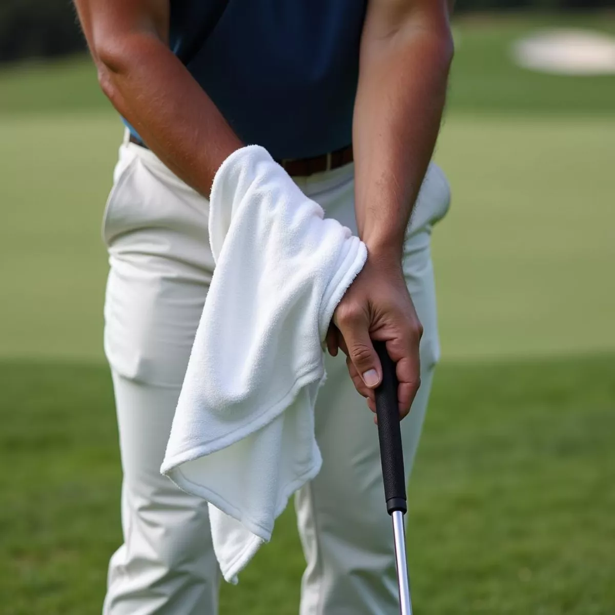 Golfer Practicing Towel Drill