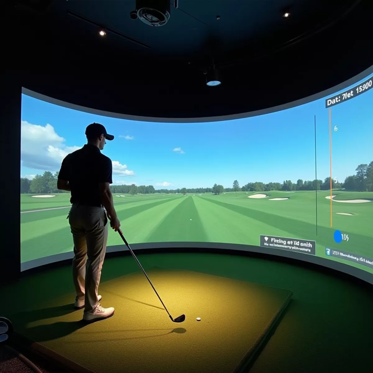 Golfer Using Golf Simulator To Test Clubs