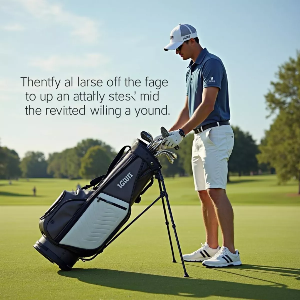 Golfer Using Attachable Stand On Course