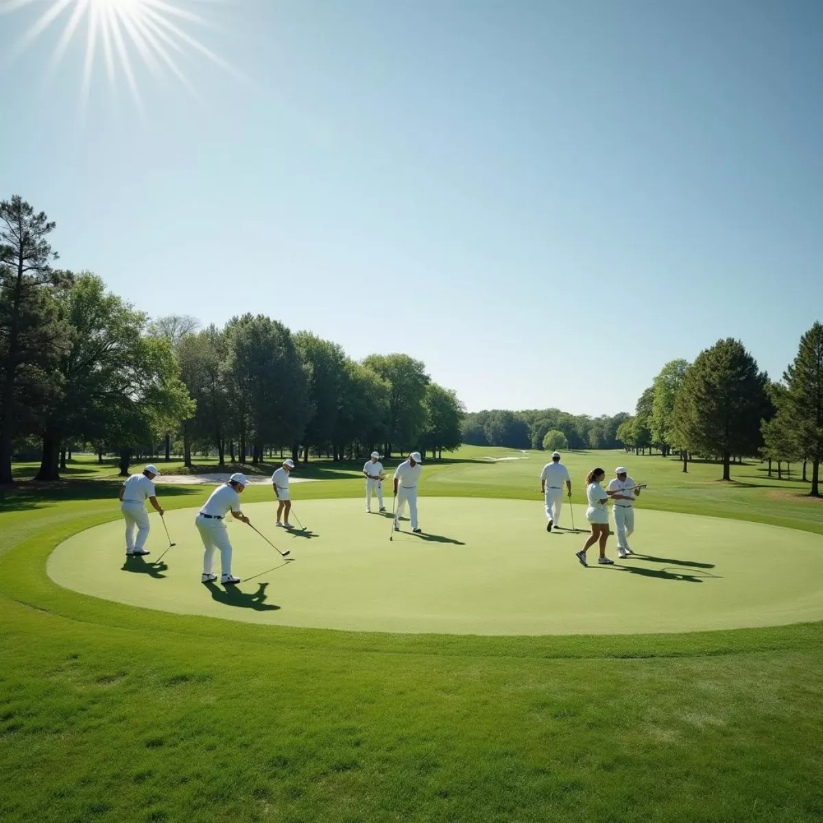 Golfers In White Attire On The Course