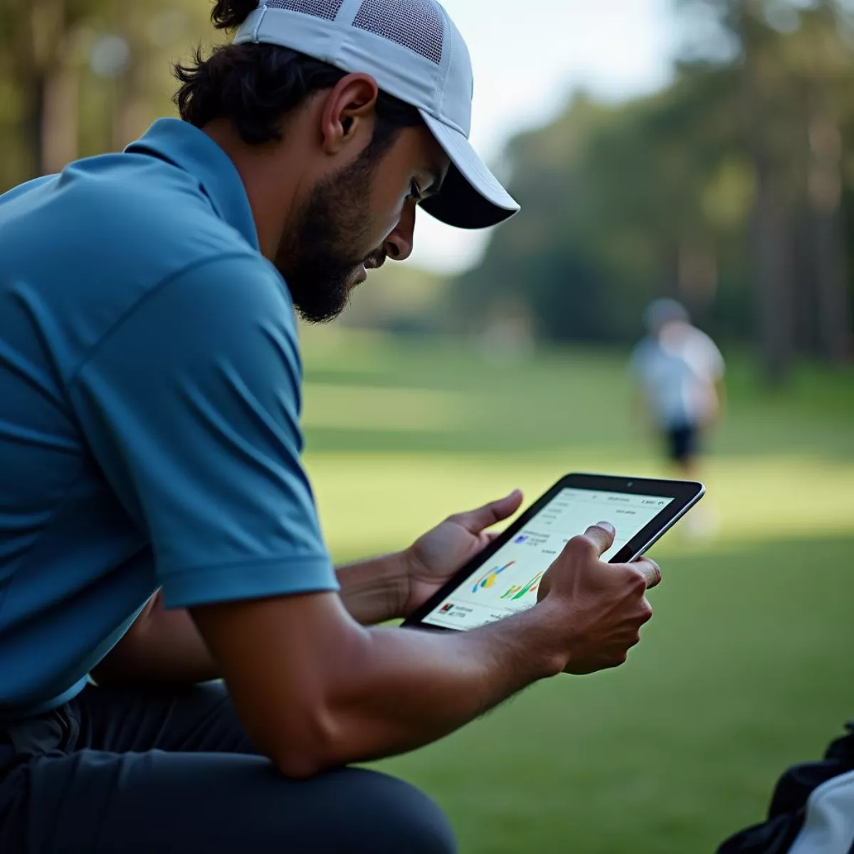 Pro Golfer Analyzing Performance On Tablet