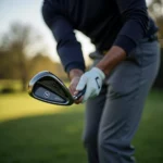 Professional Golfer Taking a Swing with an Iron