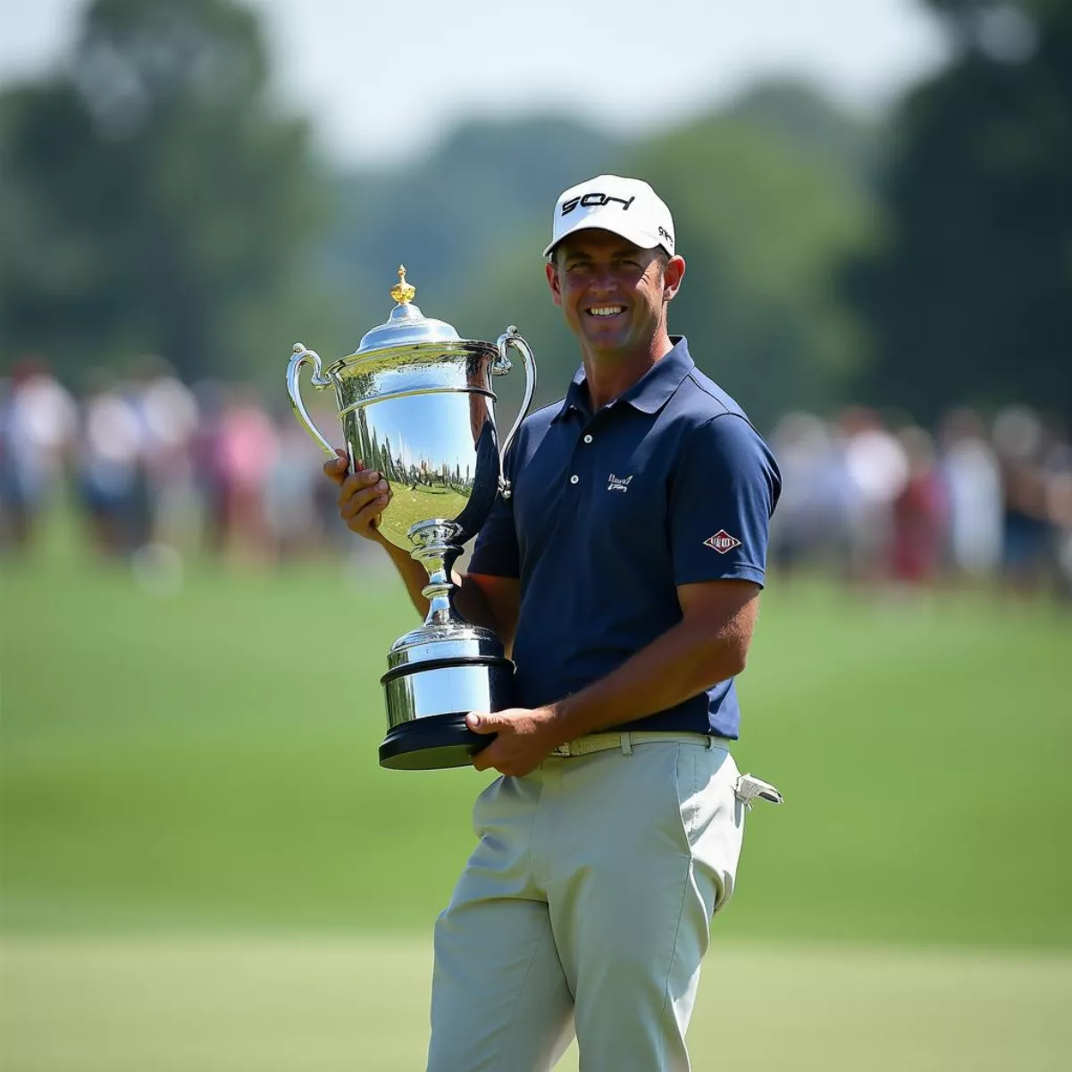 Scotty Scheffler Holding Trophy On Golf Course