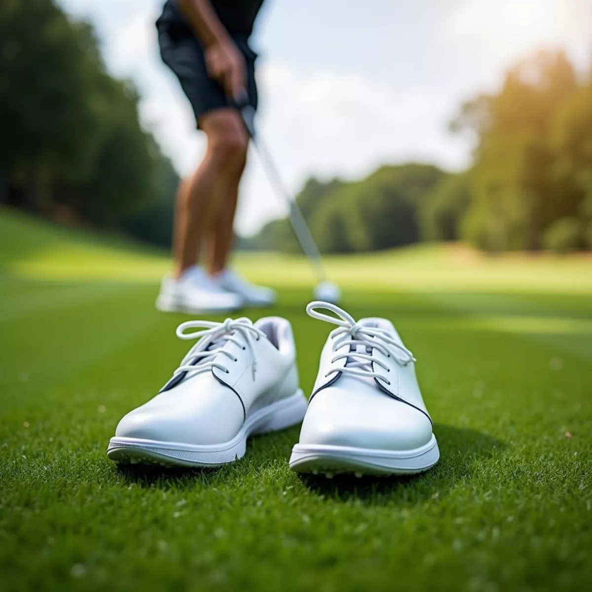 White Golf Shoes On A Golf Course