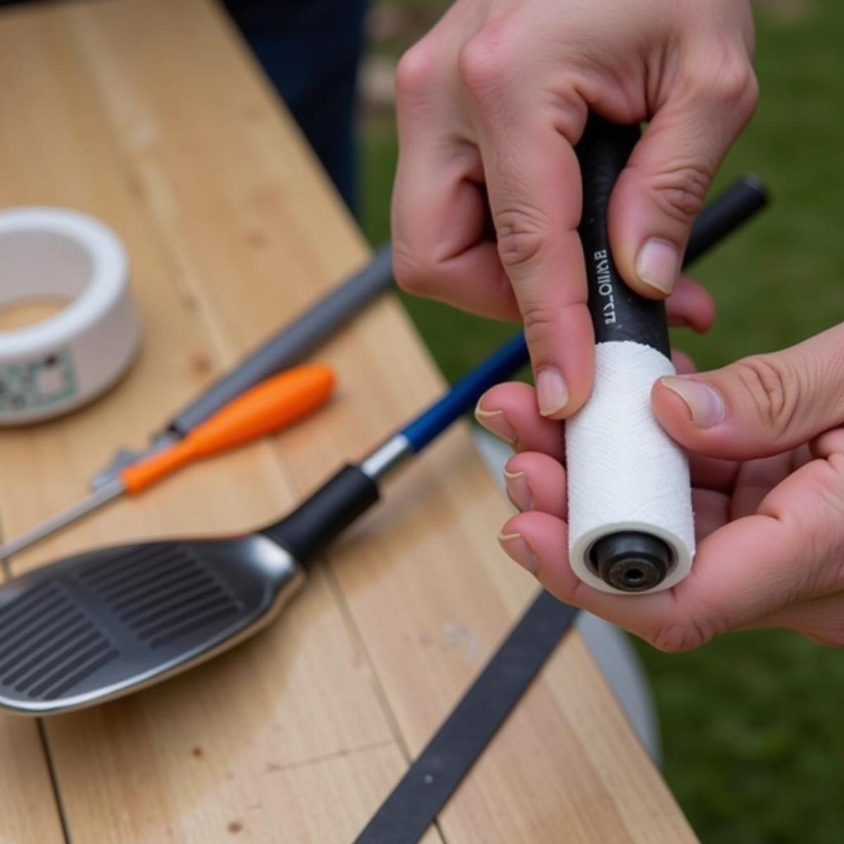 Applying Golf Grip Tape During Grip Installation Process