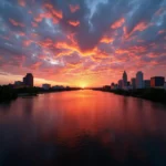 Sunset Over Savannah River in Augusta, Georgia