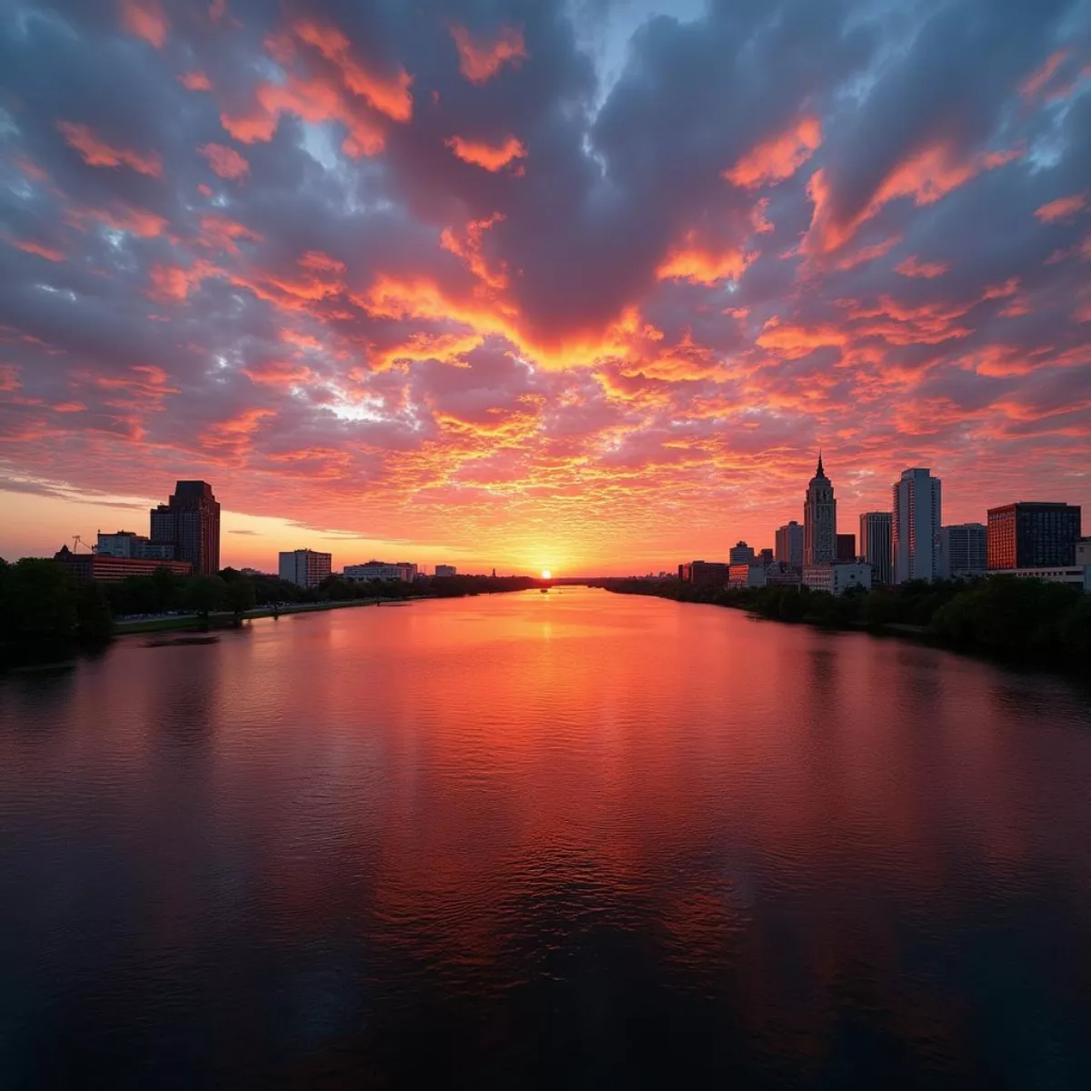 Sunset Over Savannah River In Augusta, Georgia