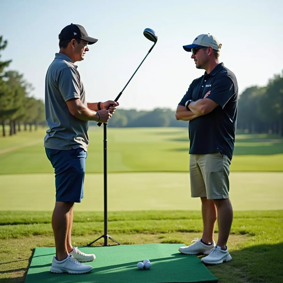 Beginner Golfer Receiving Instruction From A Golf Pro