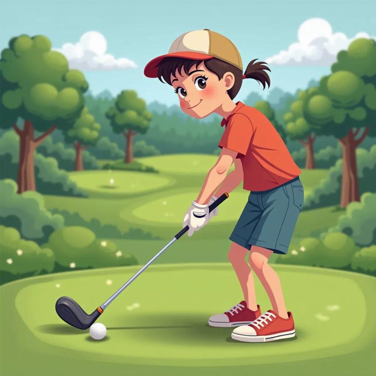 Beginner Golfer Teeing Off