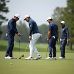 Professional Golfers Putting on Green