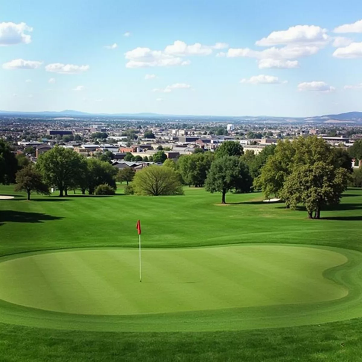 Golf course in Boise with cityscape in the background