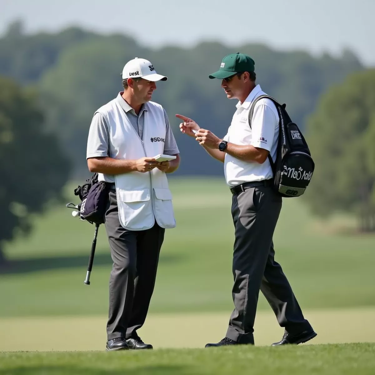 Brian Harman And His Caddie Discuss Strategy