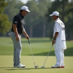 Brian Harman playing golf with his caddie