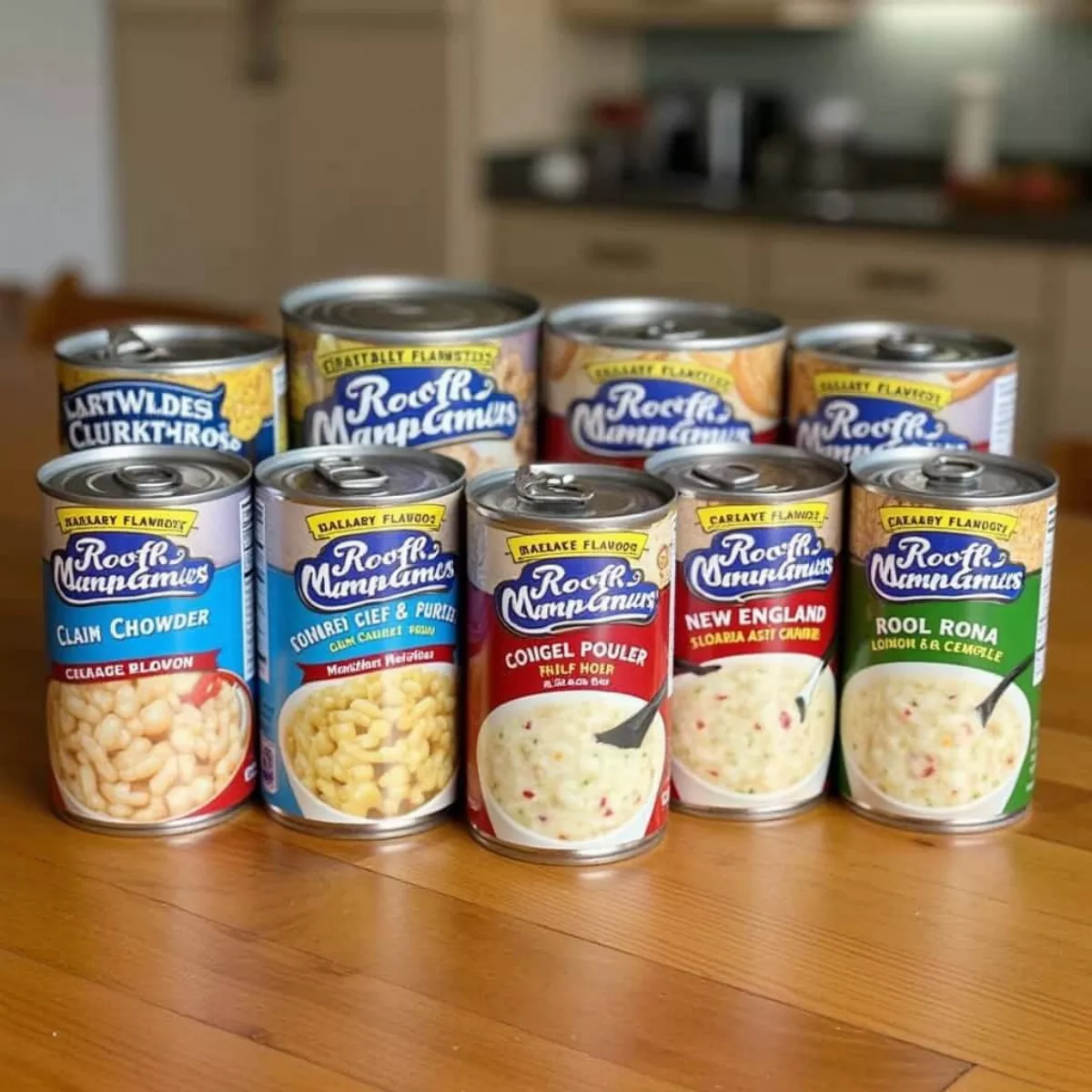 Assortment Of Canned Clam Chowder Brands