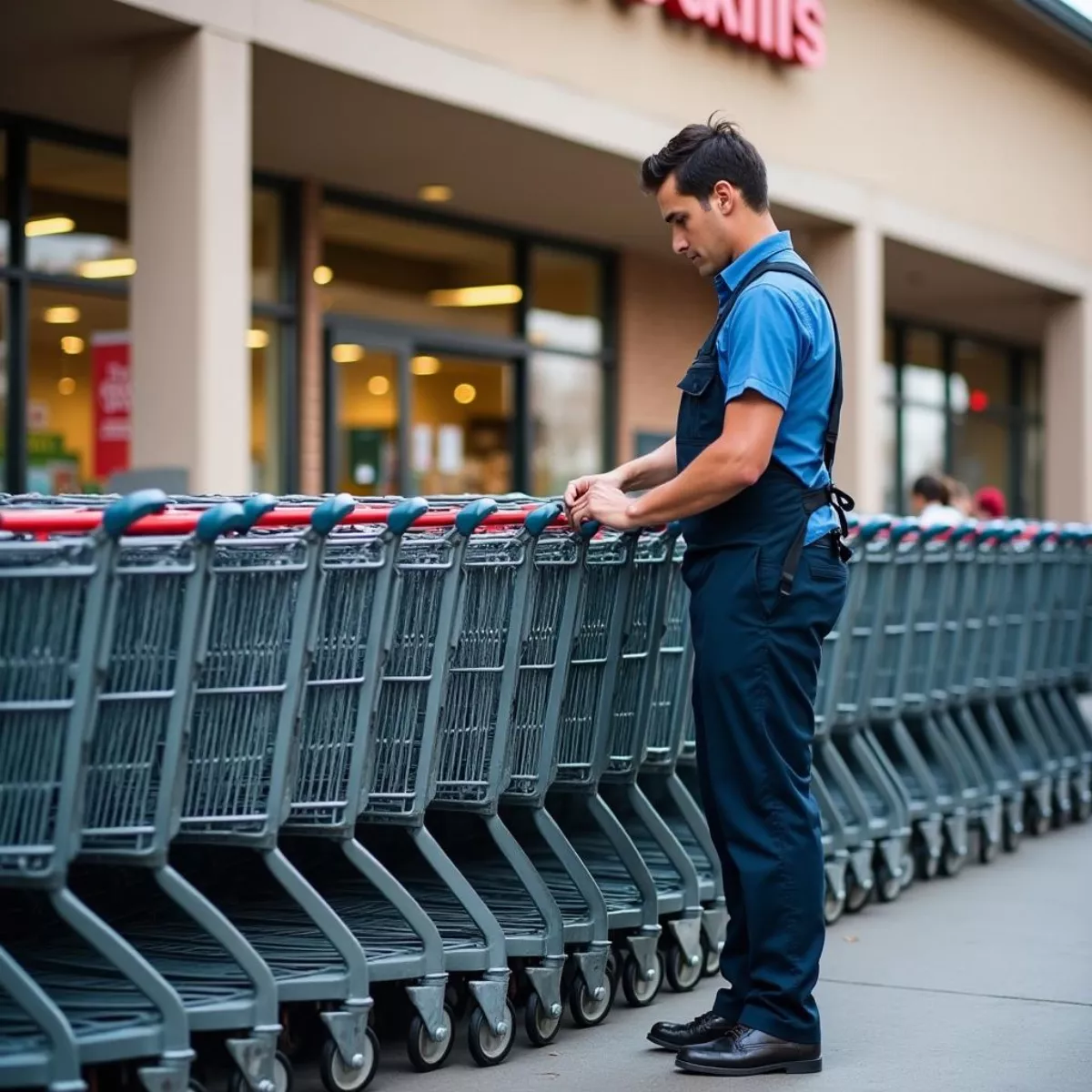 Cart Attendant Organizing Shopping Carts