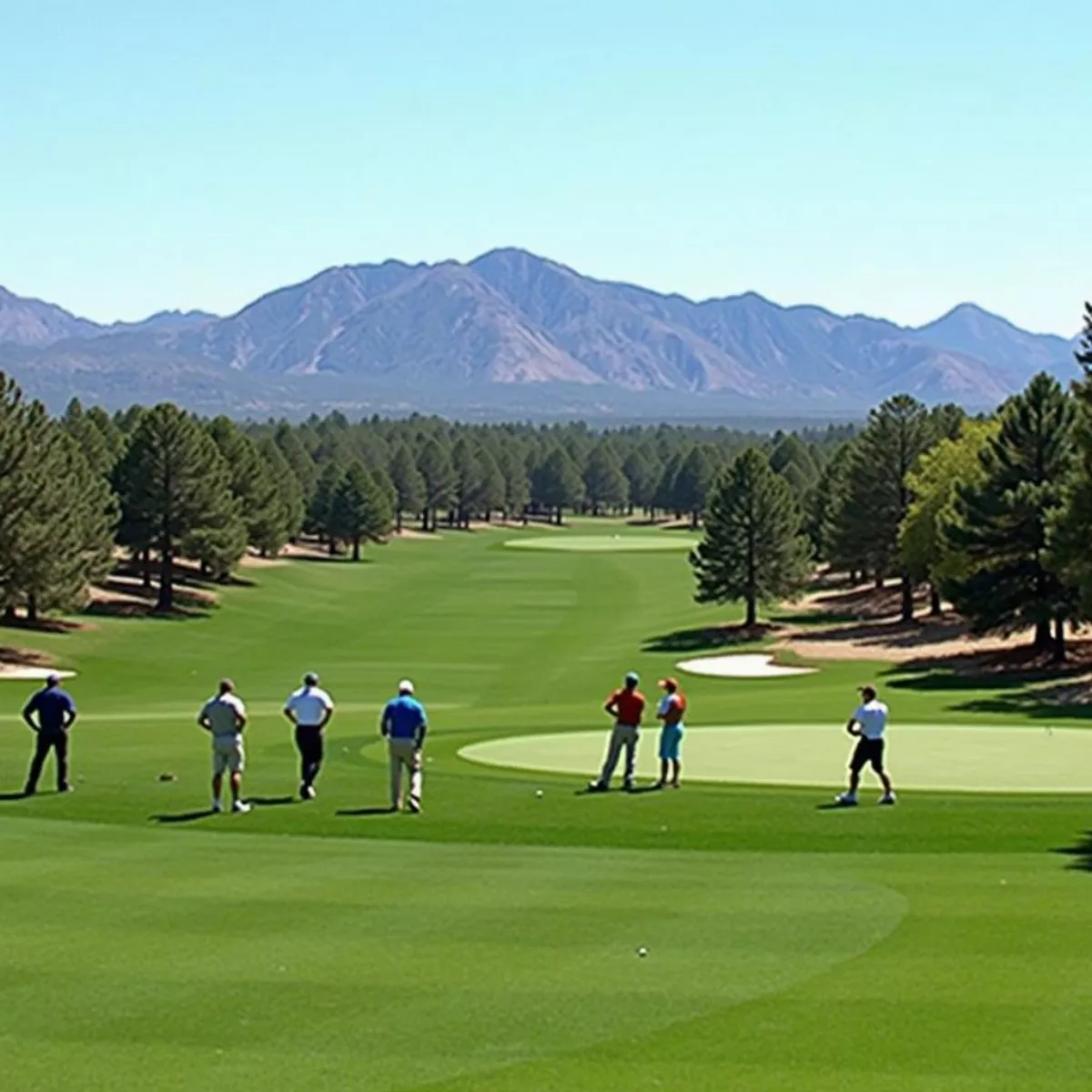 Golfers Taking A Shot On The Signature 9Th Hole At Chaparral Pines