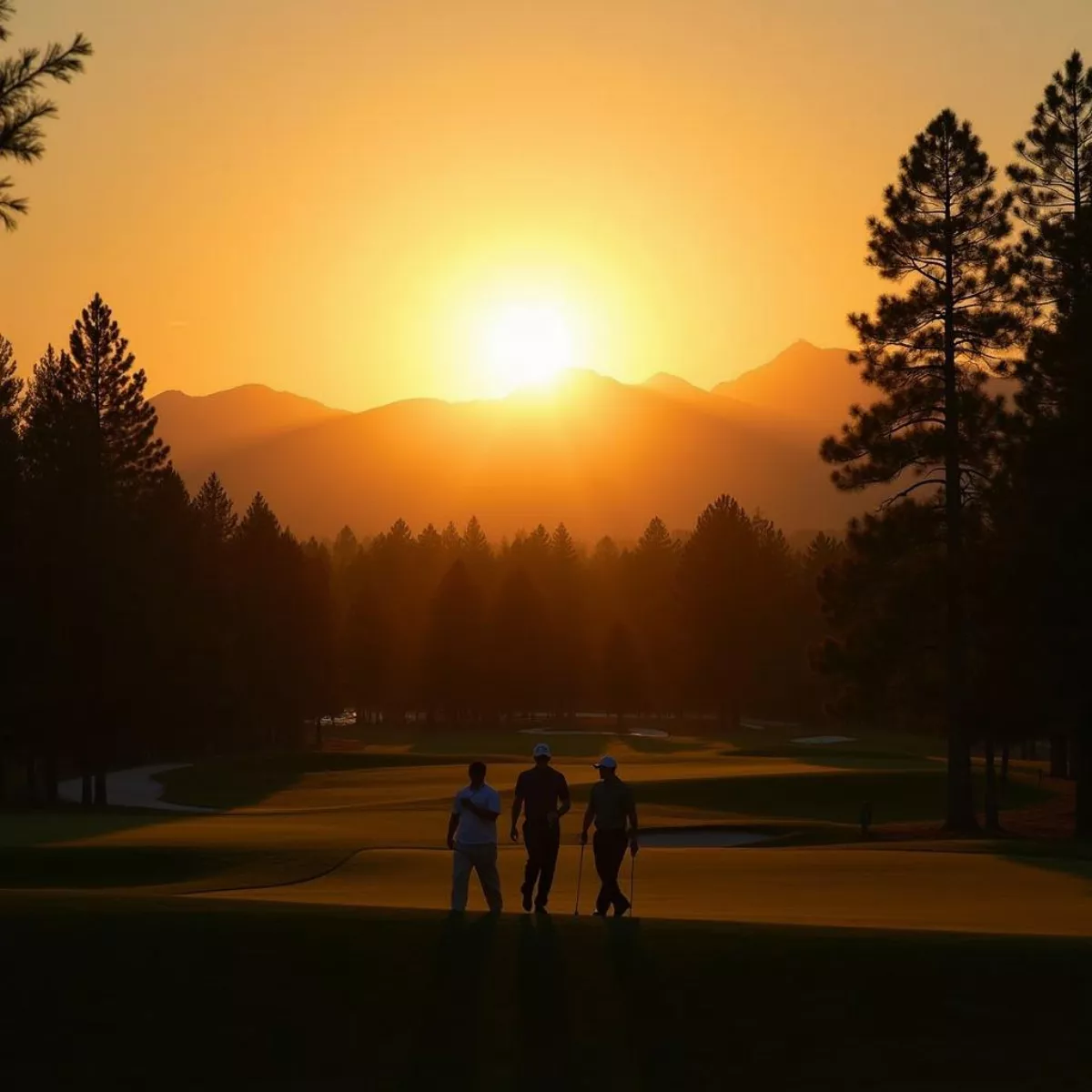 Golfers Finishing Their Round At Sunset At Chaparral Pines