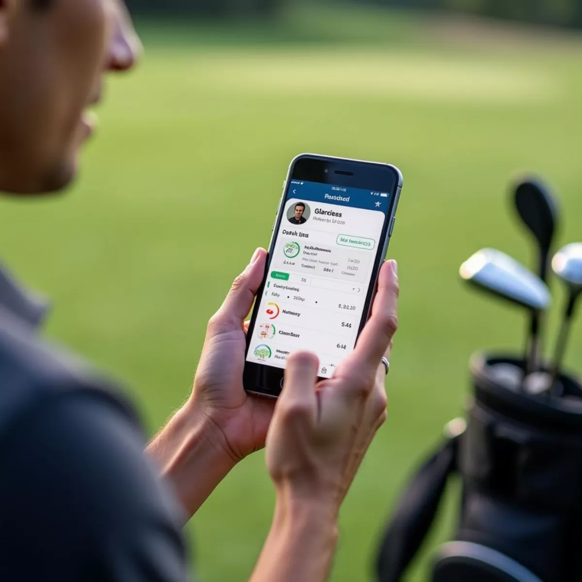 Golfer Checking Handicap On Mobile Phone