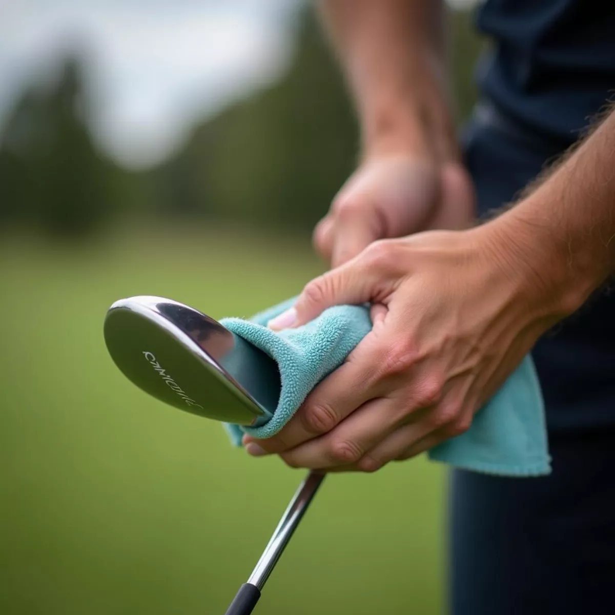 Cleaning Golf Club With Cloth