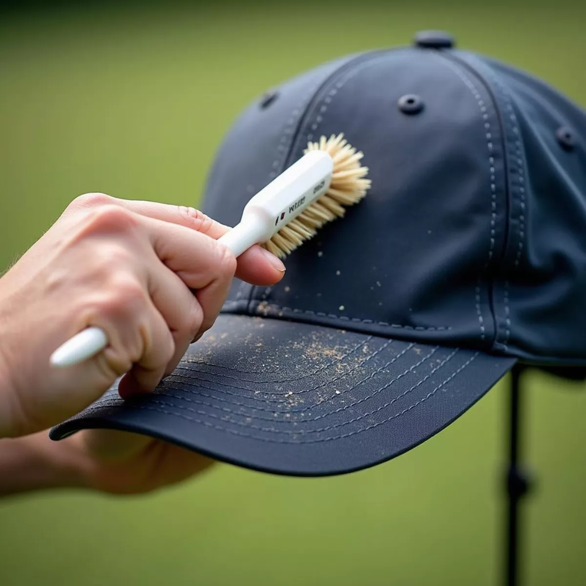 Cleaning Golf Hat With Brush