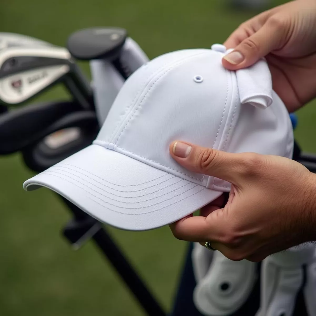 Cleaning Golf Hat With Damp Cloth