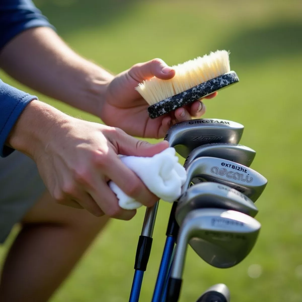 Cleaning a set of junior golf clubs