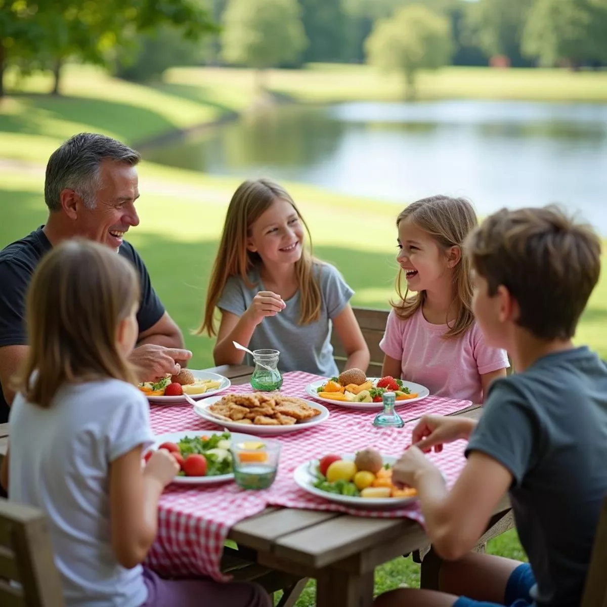 Family Picnic By The Lake