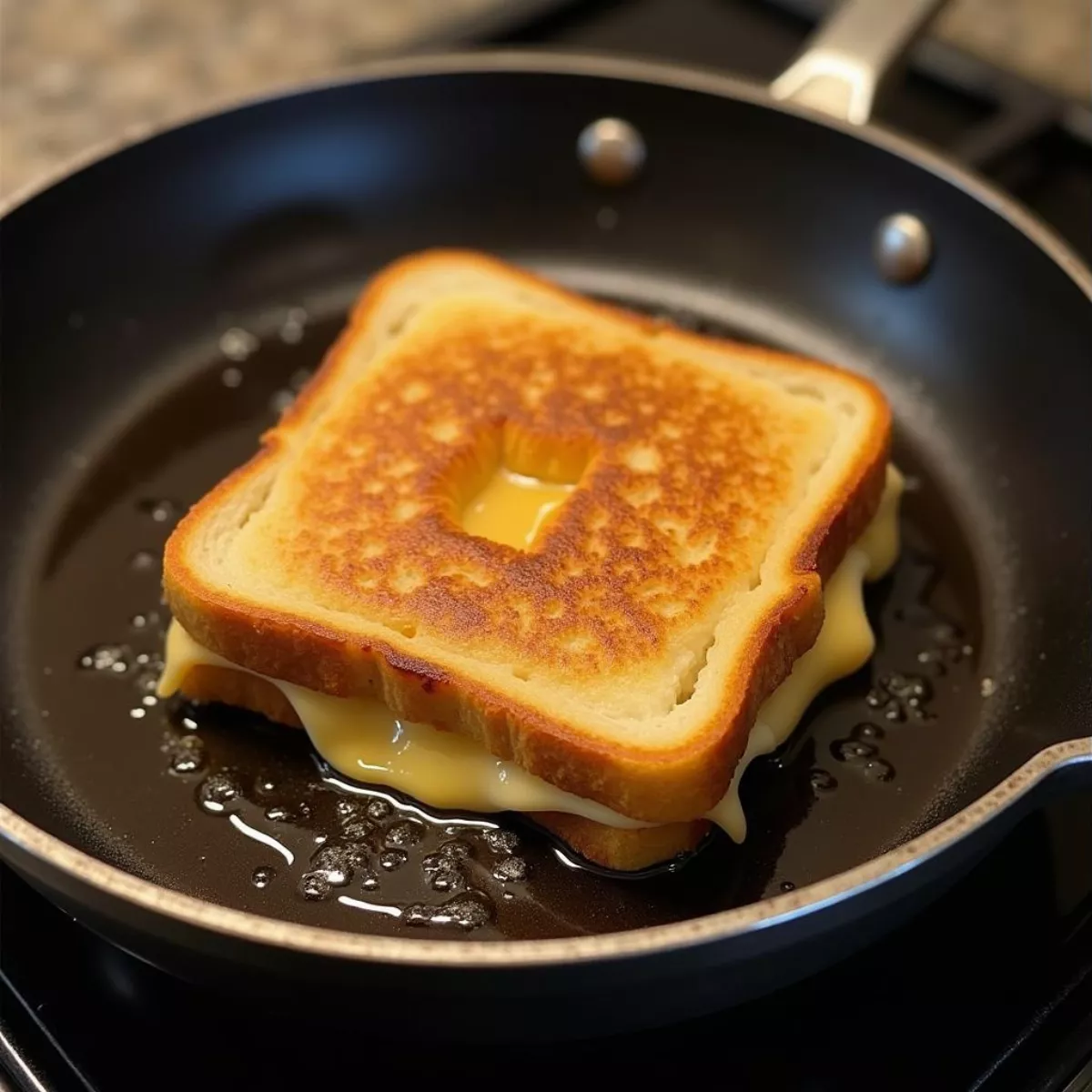 Grilled Cheese Sandwich Cooking In Coconut Oil