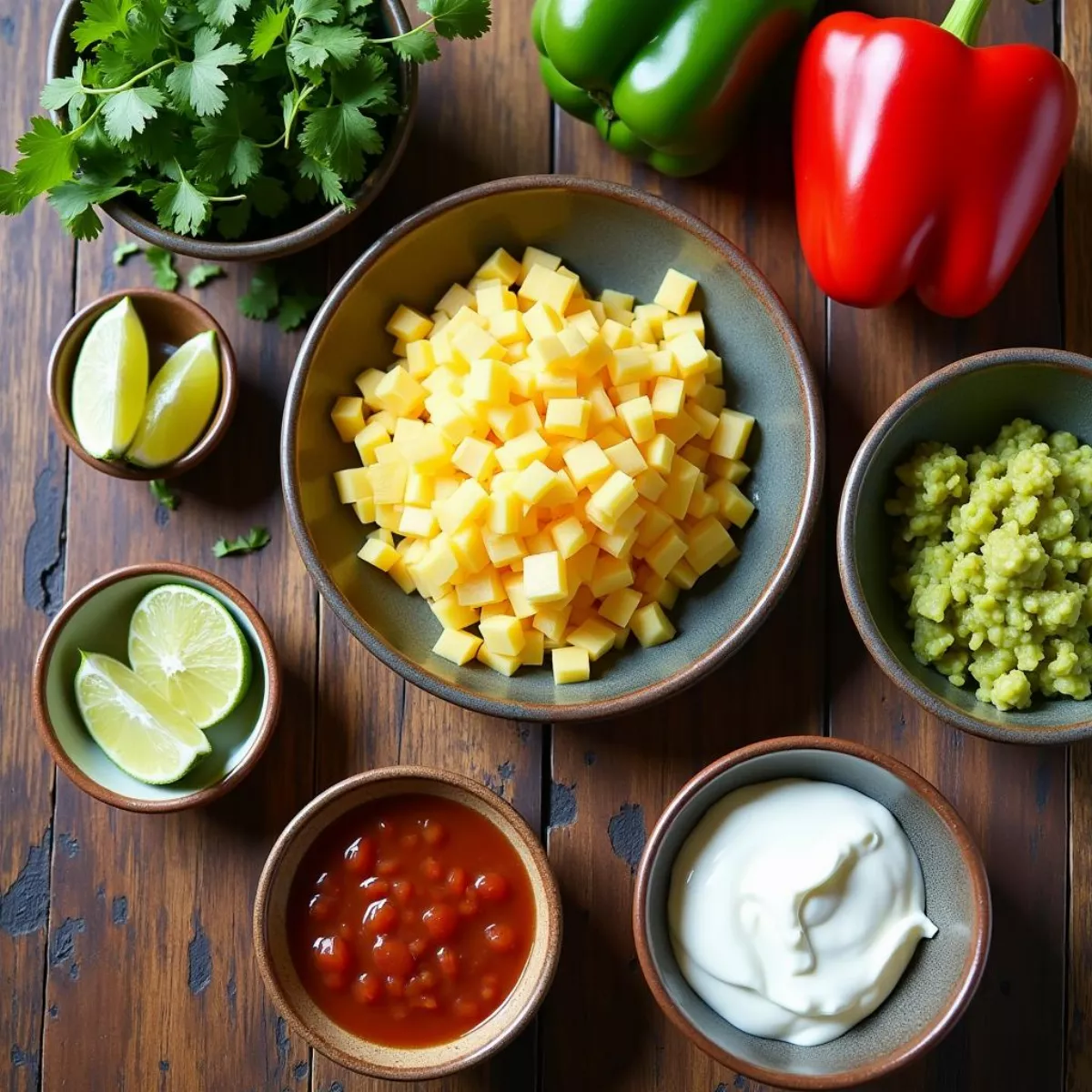 Colorful Fajita Ingredients Arranged On A Table