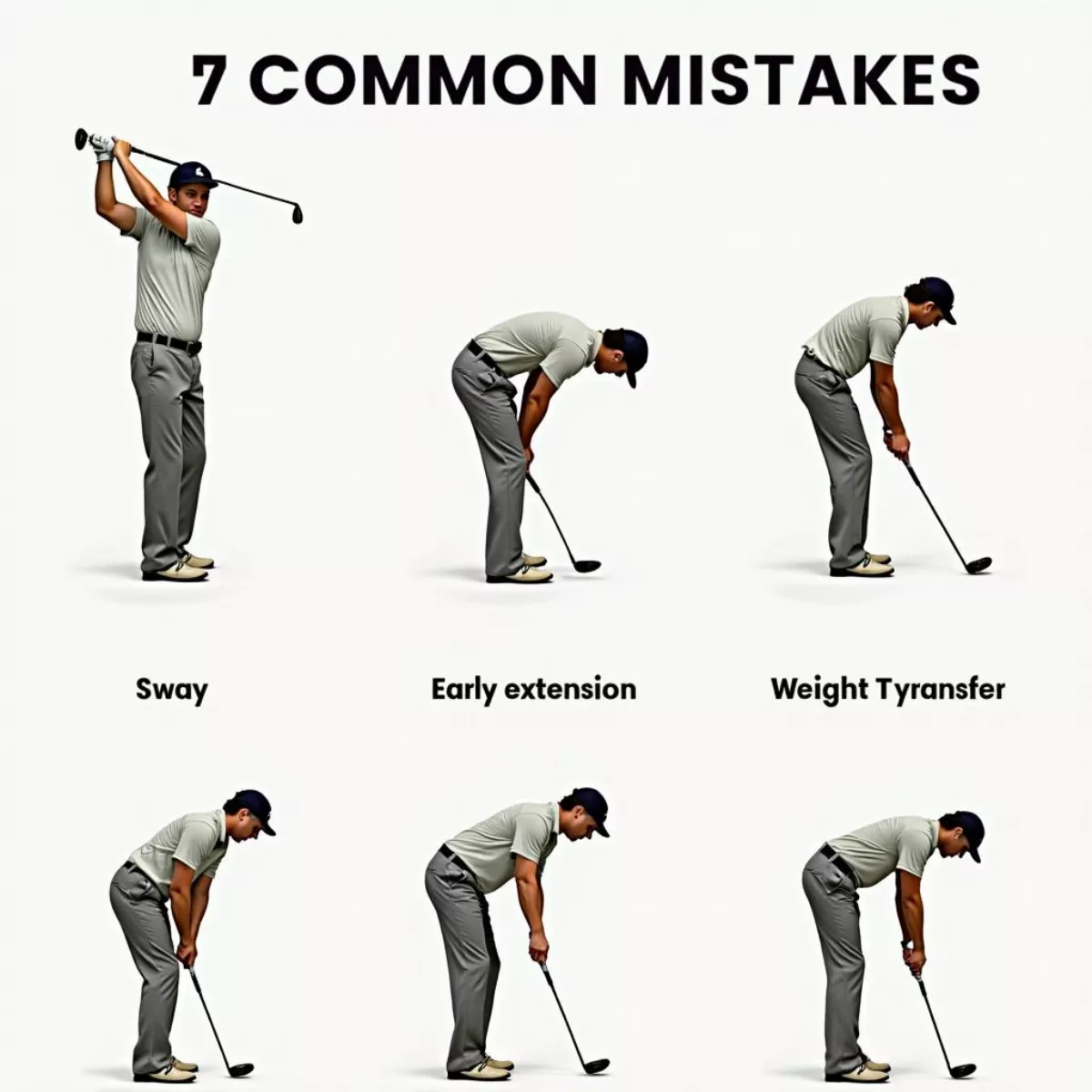 Illustrations Depicting Common Golf Swing Errors