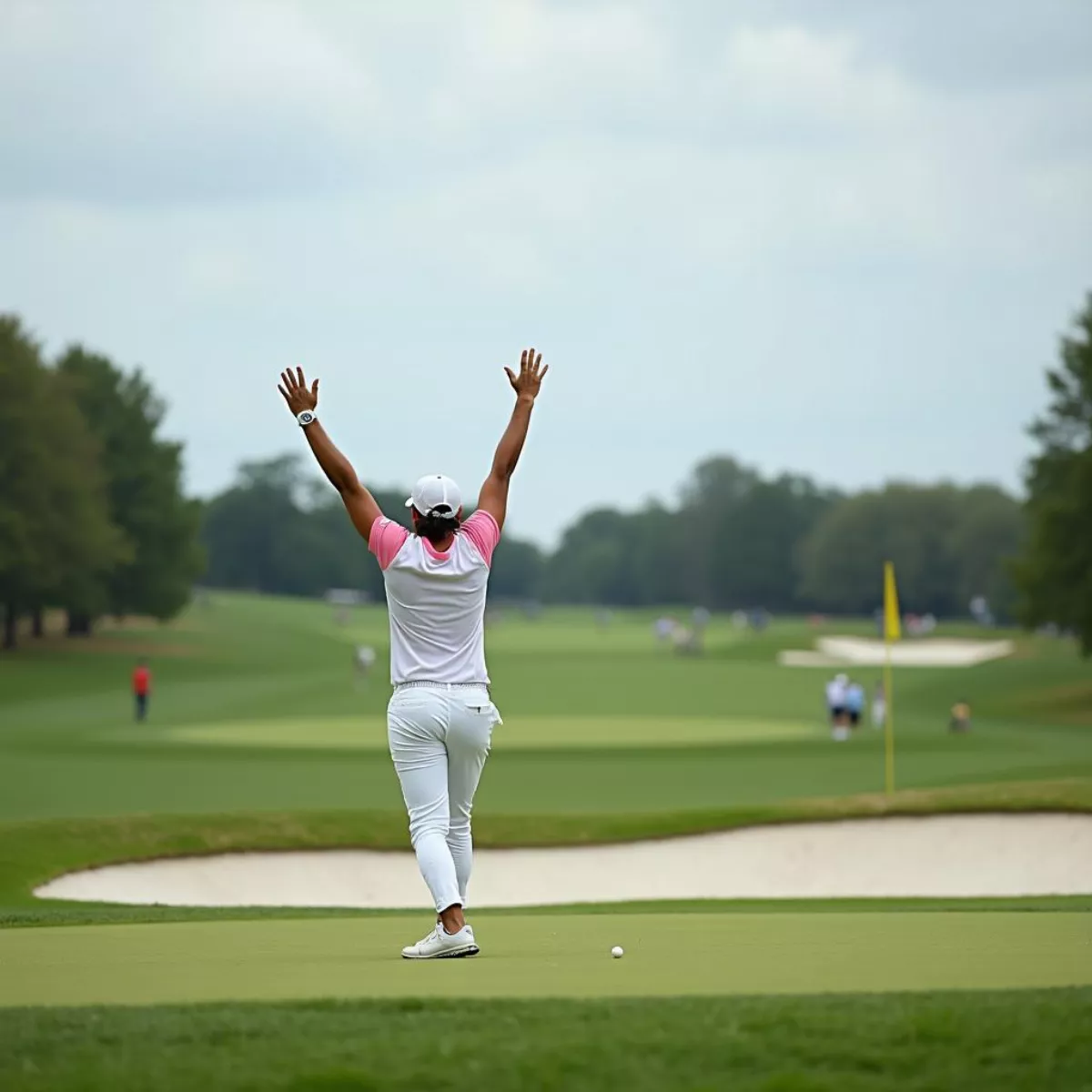 Golfer Celebrates Successful Bunker Shot