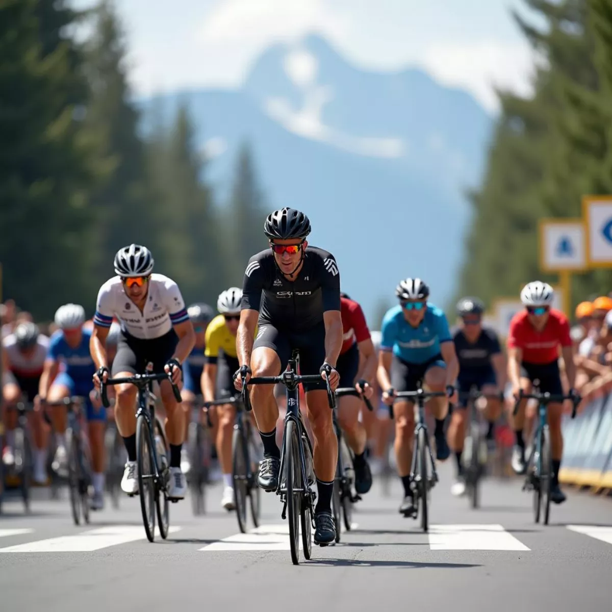 Cyclist Leading The Peloton In A Wire-To-Wire Victory.