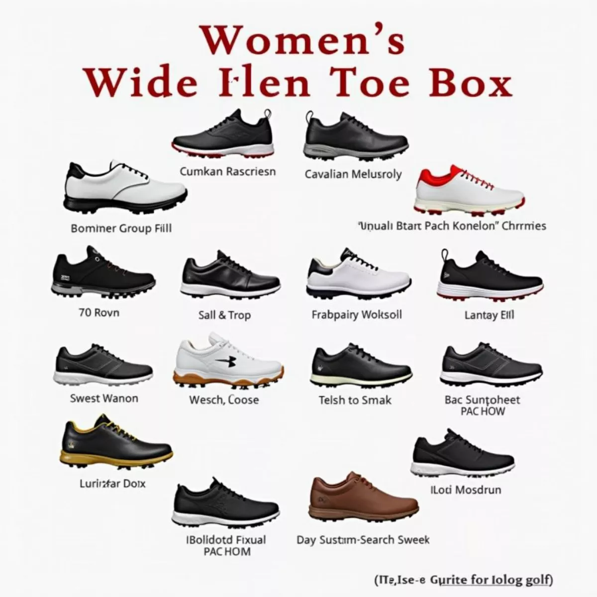 Different types of women's wide toe box golf shoes