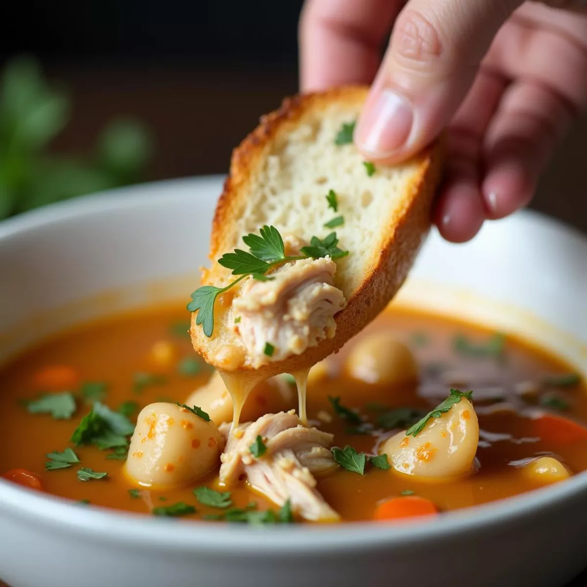 Dipping Bread In Chicken Soup