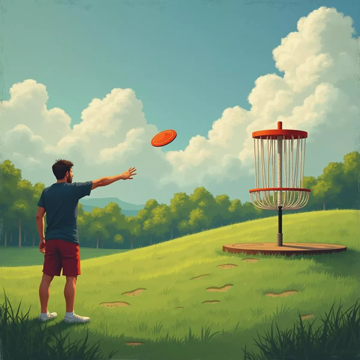 Disc Golf Player Taking A Shot