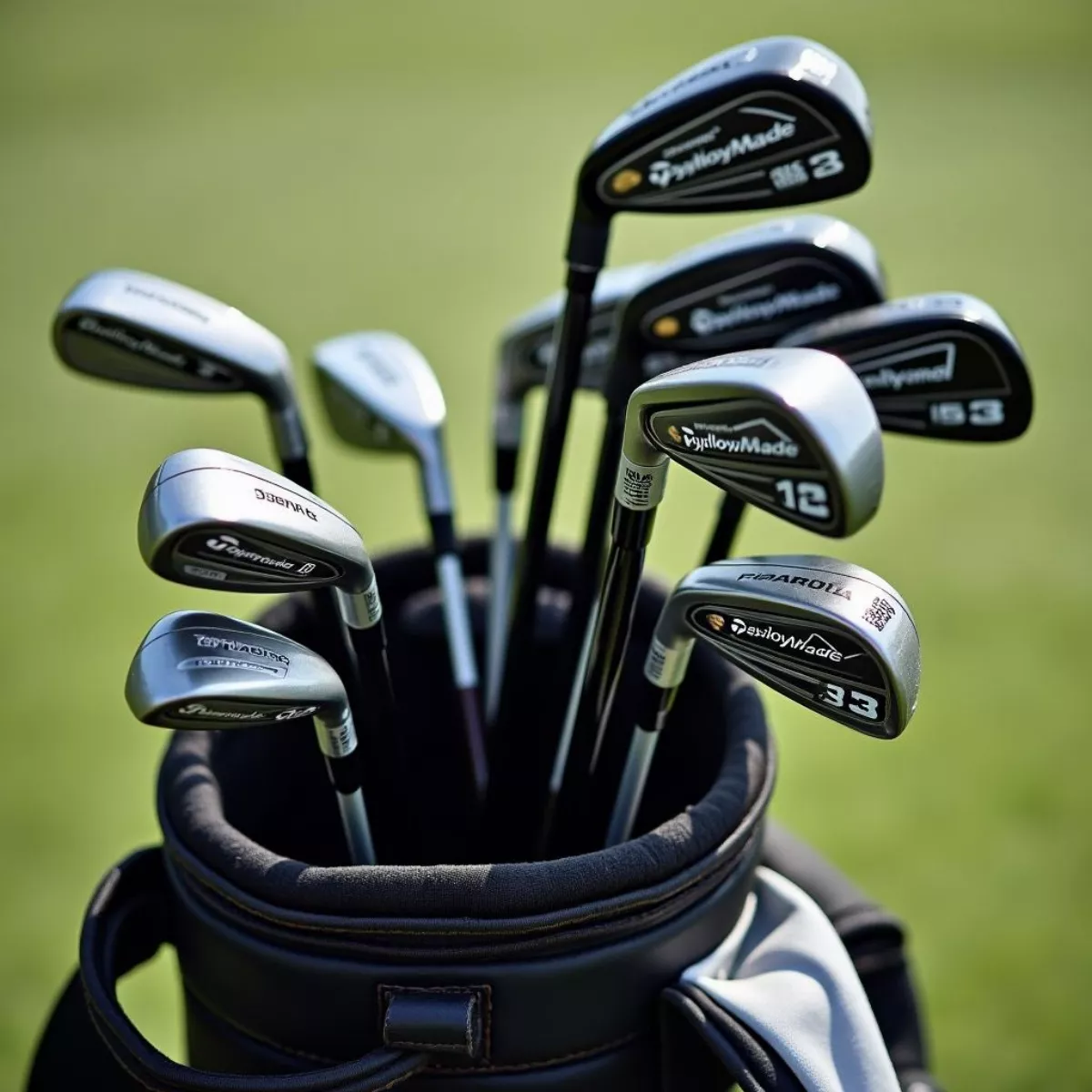 Dustin Johnson'S Golf Bag With Clubs Visible