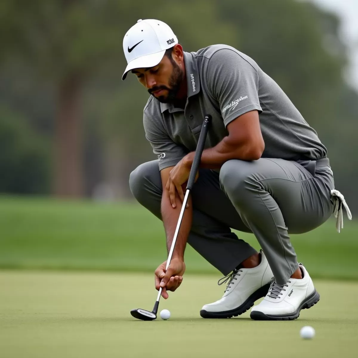 Dustin Johnson Lining Up A Putt With His Taylormade Spider Gt Tour Putter