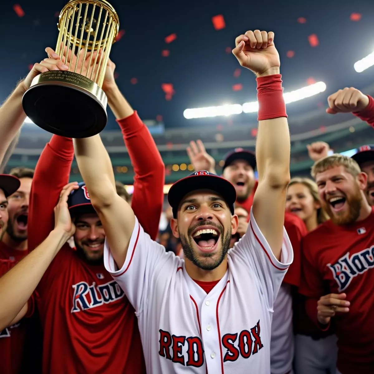 Dustin Pedroia Celebrating A World Series Victory