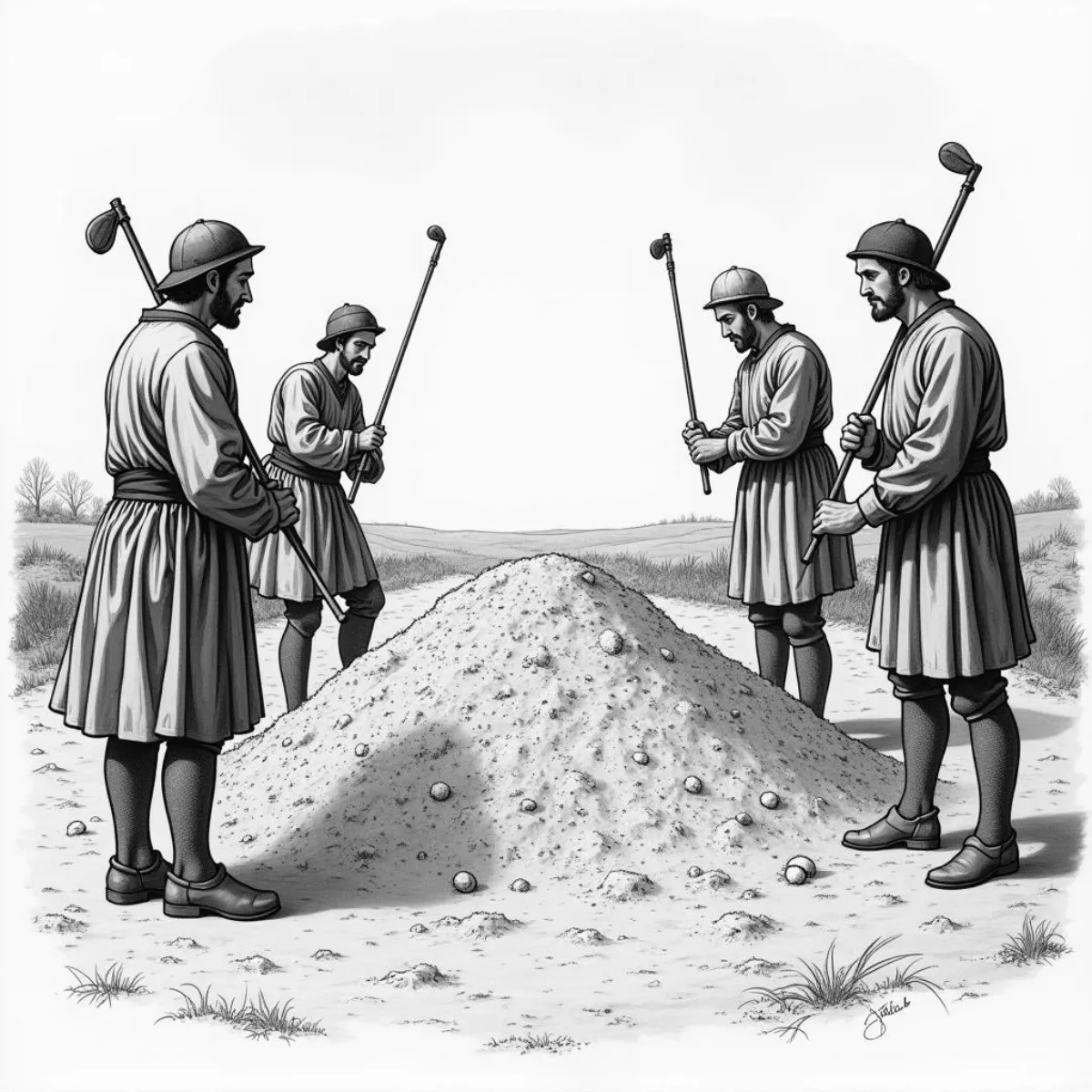 Early Golfers Using Sand Tee