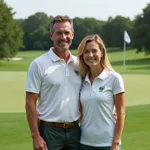 Couple wearing eco-friendly golf apparel